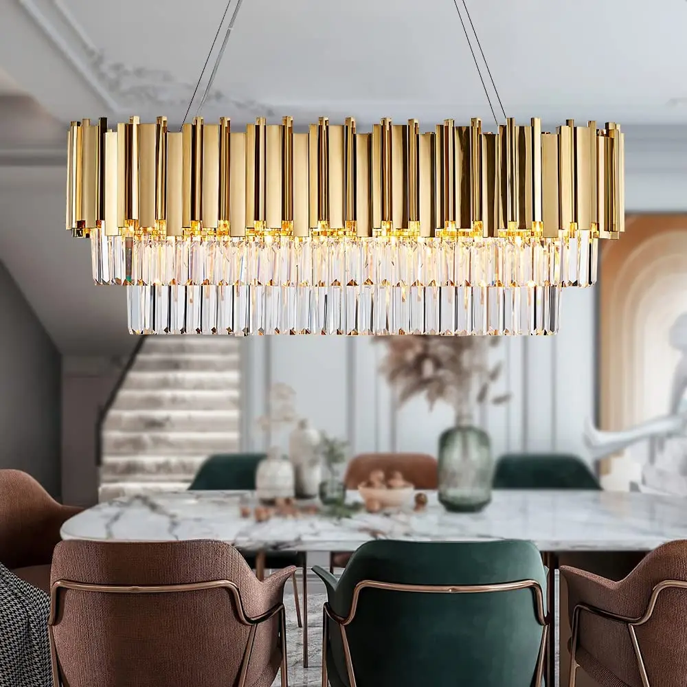 Commercial Kitchen Island - Luxury Gold K9 Crystal Chandelier Modern